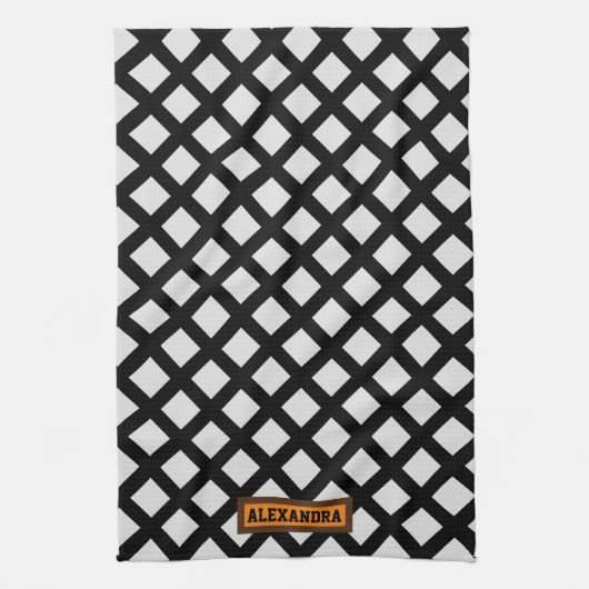 Aangepaste naam modern trendpatroon zwart wit chic theedoek (Verticaal)