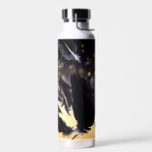 Aangepaste naam Modern Wedding Black Golden Feathe Waterfles (Links)