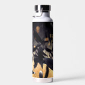 Aangepaste naam Modern Wedding Black Golden Feathe Waterfles (Rechts)