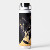 Aangepaste naam Modern Wedding Black Golden Feathe Waterfles (Achterkant)