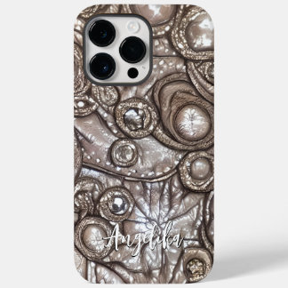Aangepaste naam moderne Abstracte lederstijl Faux Case-Mate iPhone 14 Pro Max Hoesje