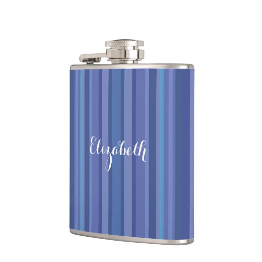 Aangepaste naam moderne blauwe Paarse streep Heupfles (Links)