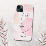 Aangepaste naam moderne gezichtslijn Case-Mate iPhone case<br><div class="desc">Deze moderne, minimale en vrouwelijke telefoonbehuizing is versierd met een originele lijntekening van een gezicht op een pastelachtergrond in tinten van wazige roze. Pas dit telefoongeval met jouw naam aan of maak het een monogram. Gebruik het Hulpmiddel van het Ontwerp om de tekstgrootte, de stijl, of de kleur te veranderen....</div>