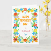 Aangepaste naam Moederdag met bloemrand Kaart (Gele Bloem)