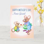 Aangepaste naam Moederdag met Cute Mice Kaart (Gele Bloem)