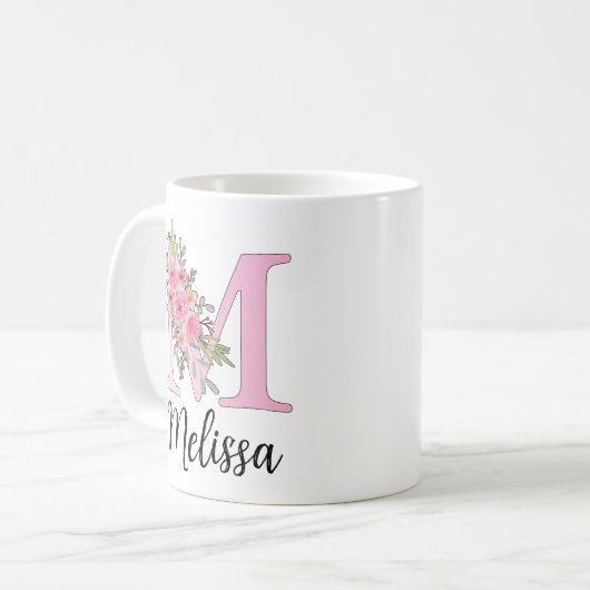 Aangepaste naam Mok - Elegant "M" Initiaal ontwerp (Voorkant links)