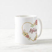 Aangepaste naam Mok, Floral Heart op maat Koffiemok (Voorkant rechts)