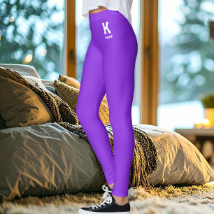 Aangepaste naam monogram ballon paars wit verjaard leggings