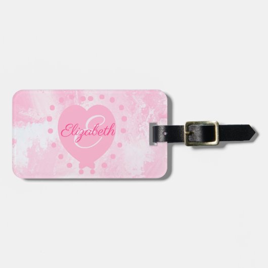 Aangepaste naam monogram beginletter Roze Hart Bagagelabel (Voorkant horizontaal)