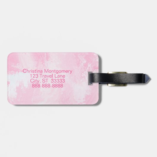 Aangepaste naam monogram beginletter Roze Hart Bagagelabel (Achterkant horizontaal)