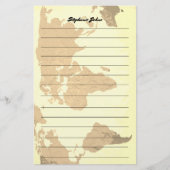 Aangepaste naam Monogram bekleed Wereldkaart Afbee Briefpapier (Voorkant)