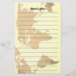 Aangepaste naam Monogram bekleed Wereldkaart Afbee Briefpapier