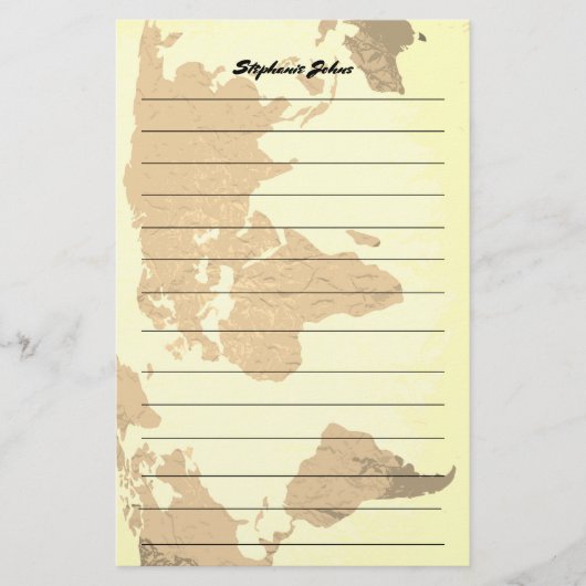 Aangepaste naam Monogram bekleed Wereldkaart Afbee Briefpapier (Voorkant)