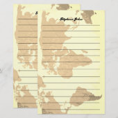 Aangepaste naam Monogram bekleed Wereldkaart Afbee Briefpapier (Voorkant / Achterkant)