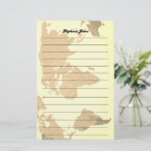 Aangepaste naam Monogram bekleed Wereldkaart Afbee Briefpapier (Staand voorkant)