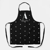 Aangepaste naam Monogram Black en White Polka Dots Schort (Voorkant)