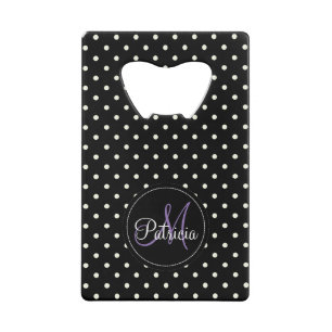 Aangepaste naam Monogram. Black White Polka Dots Creditkaart Flessenopener