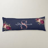 Aangepaste naam Monogram Blue Burgundy Pink Floral Lichaamskussen (Achterkant)