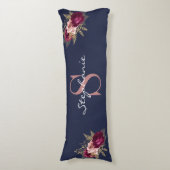 Aangepaste naam Monogram Blue Burgundy Pink Floral Lichaamskussen (Voorkant Verticaal)