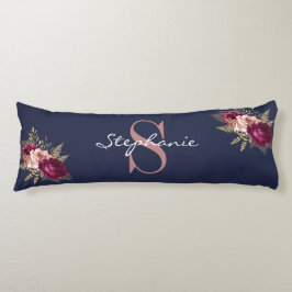 Aangepaste naam Monogram Blue Burgundy Pink Floral Lichaamskussen