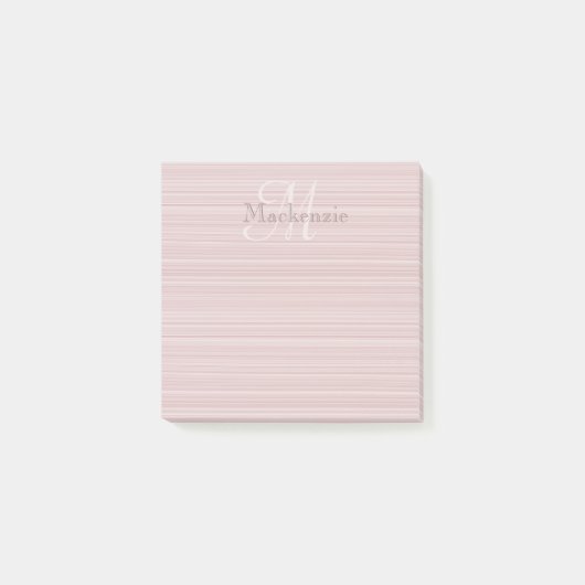 Aangepaste naam Monogram Blush Pink Stripes Post-it® Notes (Voorkant)