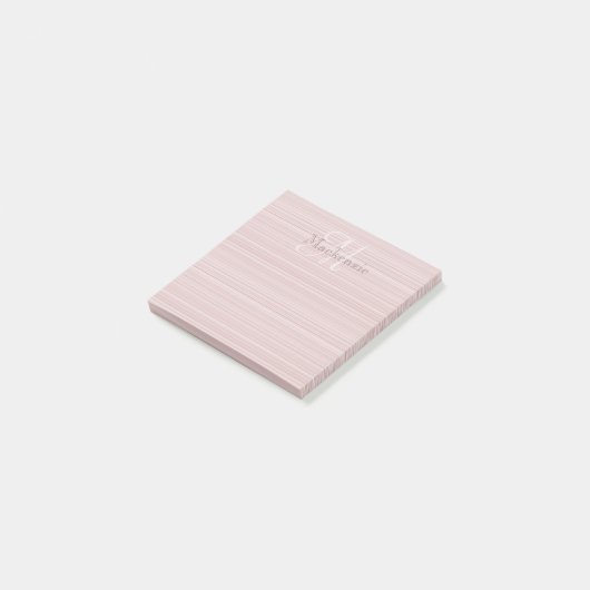 Aangepaste naam Monogram Blush Pink Stripes Post-it® Notes (Schuin)