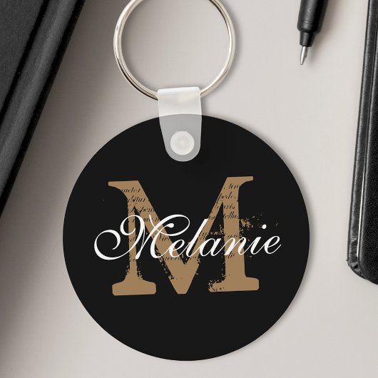 Aangepaste naam Monogram Classy Script Black Sleutelhanger