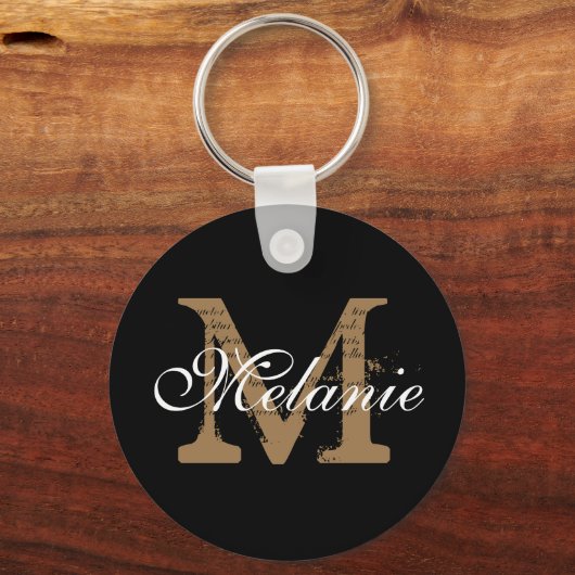 Aangepaste naam Monogram  Classy Script Black Sleutelhanger (Voorkant)