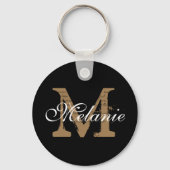Aangepaste naam Monogram Classy Script Black Sleutelhanger (Achterkant)