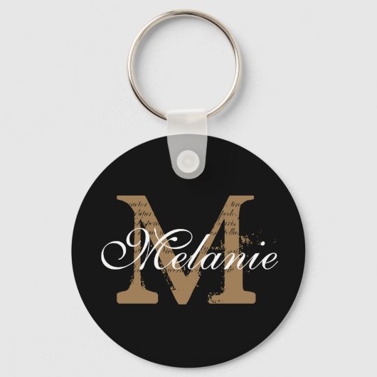 Aangepaste naam Monogram Classy Script Black Sleutelhanger (Achterkant)