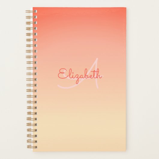 Aangepaste naam Monogram Coral Ombre Pastel Yellow Planner (Voorkant)