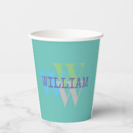 "Aangepaste naam Monogram Cup – Blue Grey Modern" Papieren Bekers