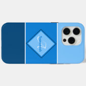 Aangepaste naam Monogram Drie Blauwe Ombre Stripes Case-Mate iPhone Case (Achterkant (horizontaal))