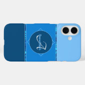 Aangepaste naam Monogram Drie Blauwe Ombre Stripes Case-Mate iPhone Case (Achterkant (horizontaal))