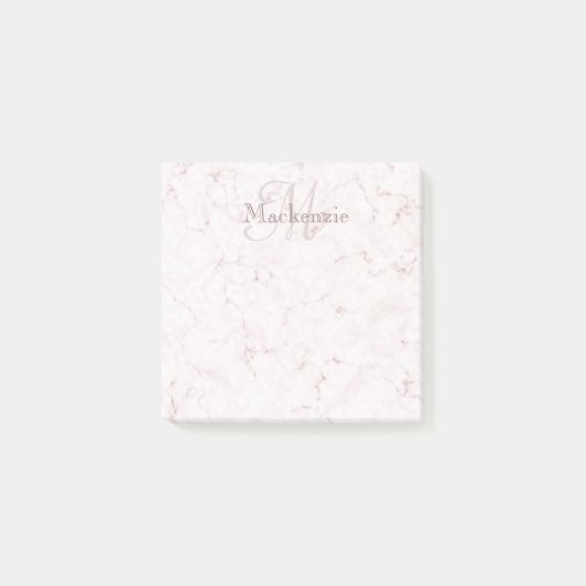 Aangepaste naam Monogram Elegant Marmer Blush Pink Post-it® Notes (Voorkant)