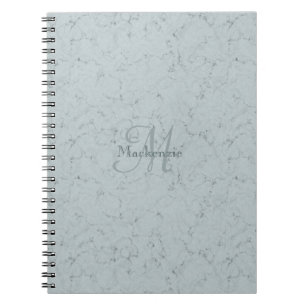 Aangepaste naam Monogram Elegant Marmer Dusty Blue Notitieboek