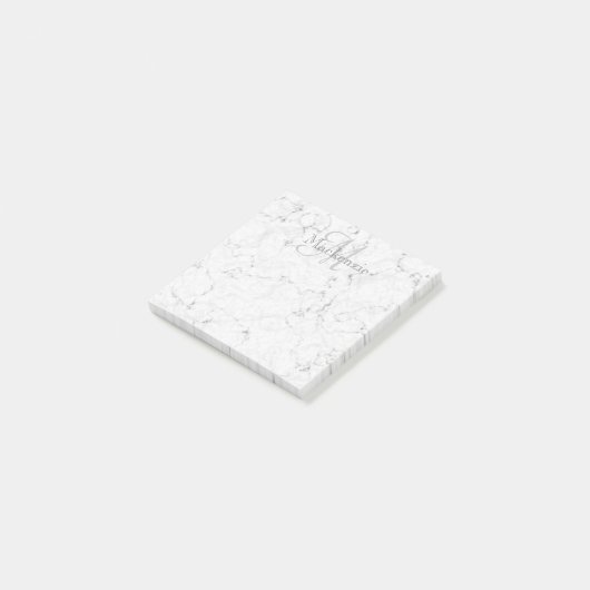 Aangepaste Naam Monogram Elegant Marmer Wit Grijs Post-it® Notes (Schuin)