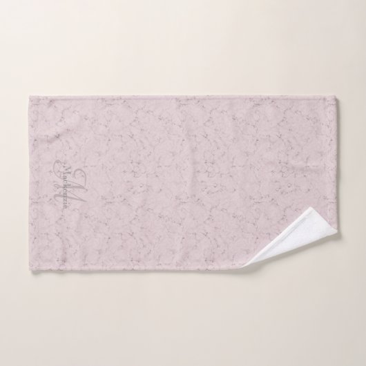 Aangepaste Naam Monogram Elegant Roze Grijs Marmer Bad Handdoek (Handdoek)
