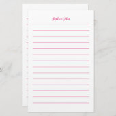 Aangepaste naam Monogram Gevoerd Roze Wit Meisje Briefpapier (Voorkant / Achterkant)