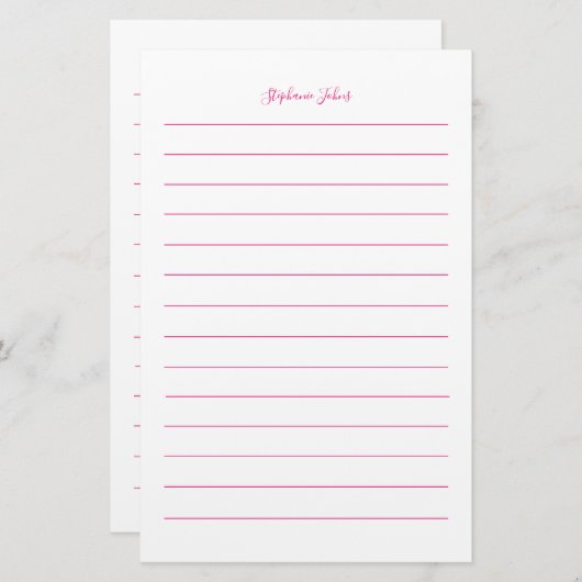 Aangepaste naam Monogram Gevoerd Roze Wit Meisje Briefpapier (Voorkant / Achterkant)