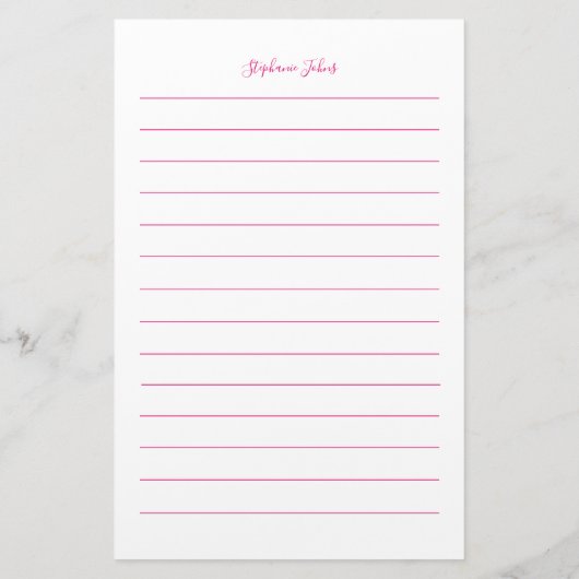 Aangepaste naam Monogram Gevoerd Roze Wit Meisje Briefpapier (Achterkant)