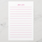 Aangepaste naam Monogram Gevoerd Roze Wit Meisje Briefpapier (Voorkant)