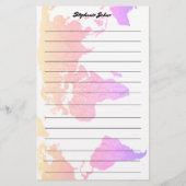 Aangepaste naam Monogram Gevoerde Wereldkaart Roze Briefpapier (Achterkant)