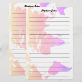 Aangepaste naam Monogram Gevoerde Wereldkaart Roze Briefpapier (Voorkant / Achterkant)