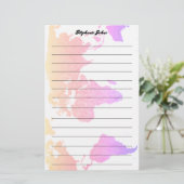 Aangepaste naam Monogram Gevoerde Wereldkaart Roze Briefpapier (Staand voorkant)