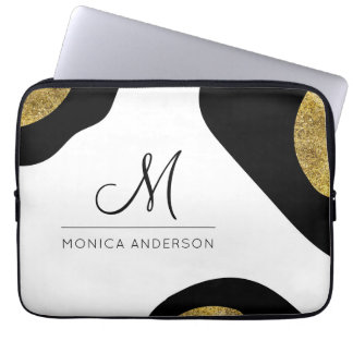 Aangepaste naam & Monogram Gold Abstracte laptopho Laptop Sleeve