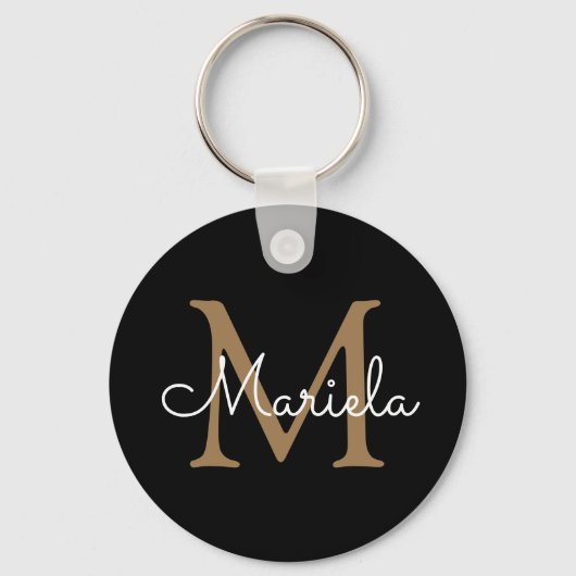 Aangepaste naam Monogram  handgeschreven zwart Sleutelhanger (Voorkant)