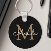 Aangepaste naam Monogram  handgeschreven zwart Sleutelhanger