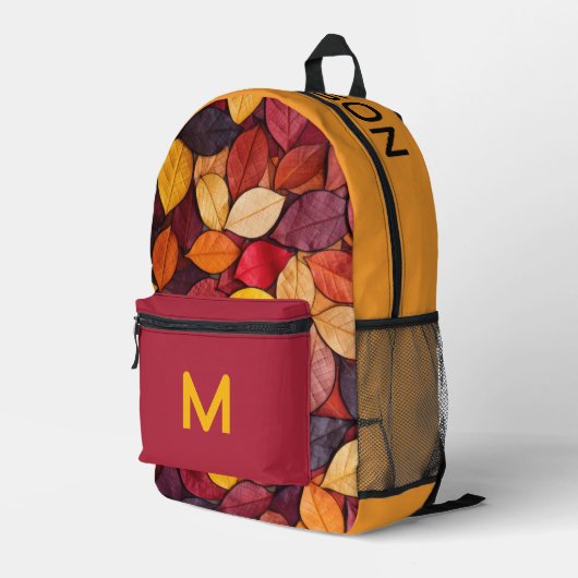 Aangepaste naam & Monogram herfstbladeren Bedrukte Rugzak (Achterkant Hoek Rechts)