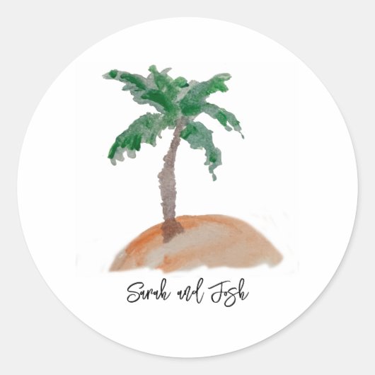 Aangepaste naam monogram huwelijks palmboom nautis ronde sticker (Voorkant)